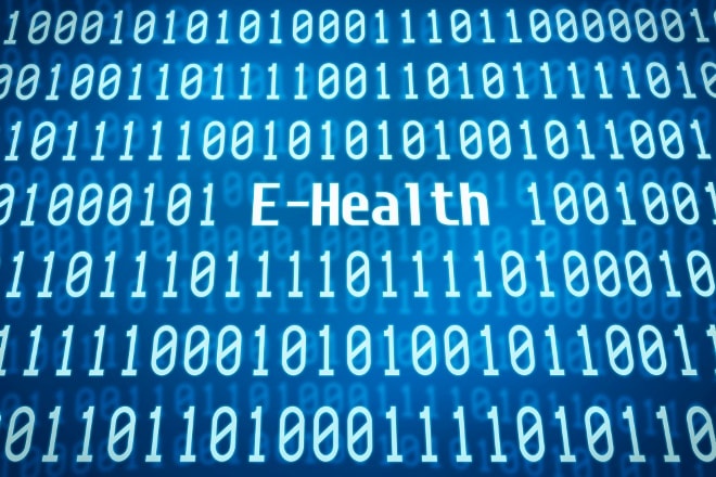 Binary Code With The Word E Health In The Center