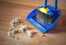 Dust On A House Floor And Floor Brush With Dustpan Background. H