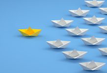 Origami Paper Boat, Ship, Teamwork And Leadership, Business Concept,