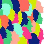 People profile heads in dialogue.  Vector background.