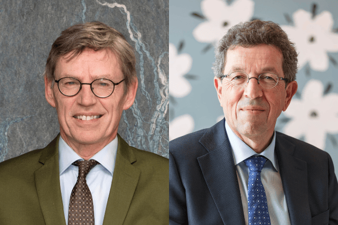 Op de foto: Prof. dr. Bart Berden (links) en Prof. dr. Frits van Merode, beide gespecialiseerd in capaciteitsmanagement in de zorg