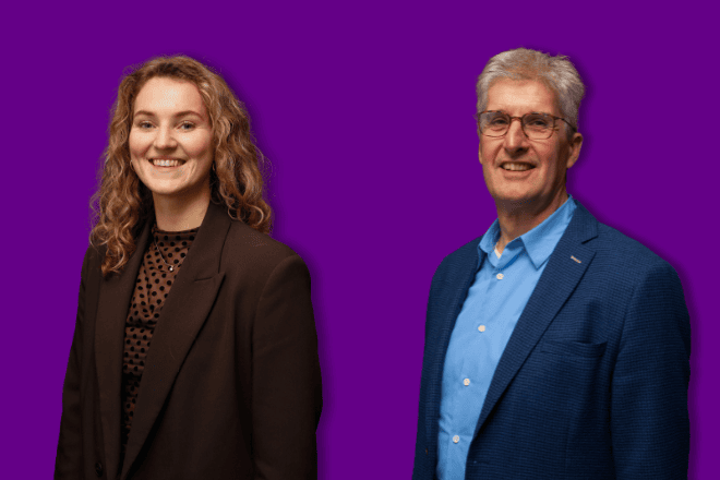 Selma Boeve, trainee bij IZZ en Marc Spoek, senior organisatieadviseur bij IZZ